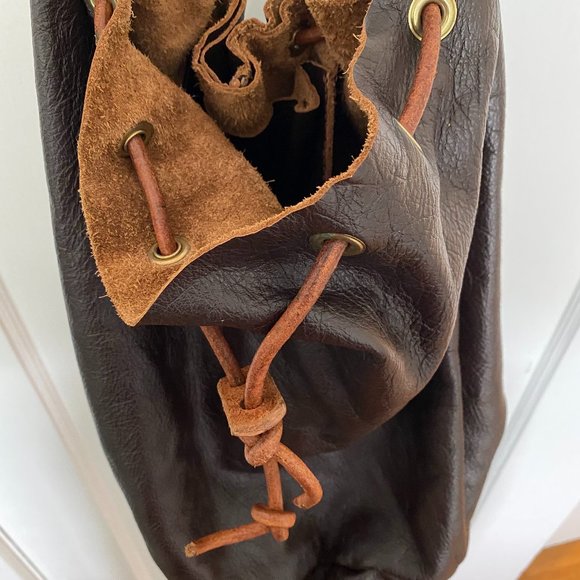 Handmade Leather Drawstring Bucket Bag - Picture 4 of 5